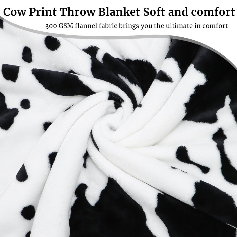 HSEEC Cow Print Blanket Warm Plush Cute Throw Soft Fleece Flannel Lightweight Black & White Blankets for Living Rooms Sofa Bedroom All Seasons Decor Cow Gifts for Adults Kids Teens 50"" x 60"" - Image 4